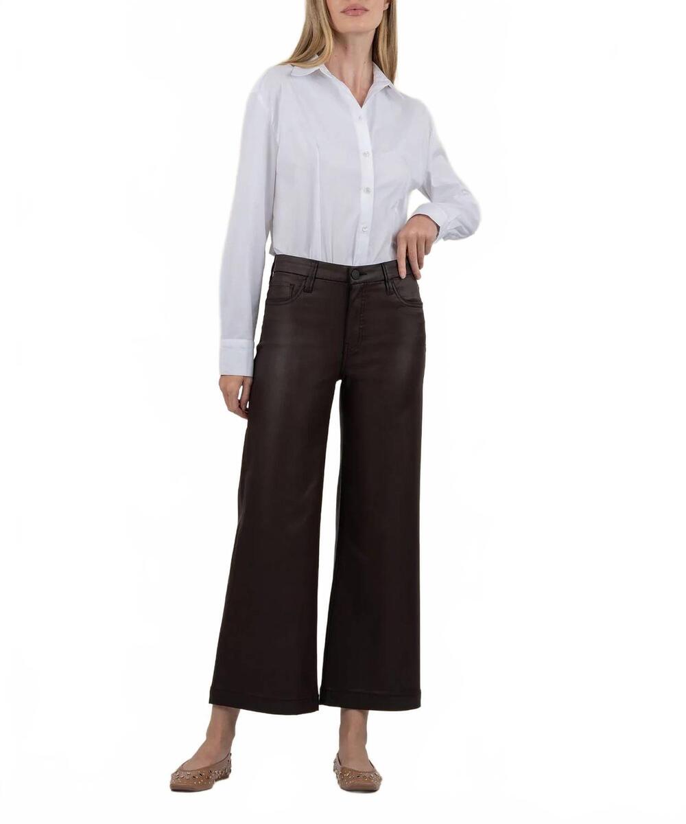 NEW KUT FROM THE KLOTH women's meg coated high rise wide leg pants in chocolate